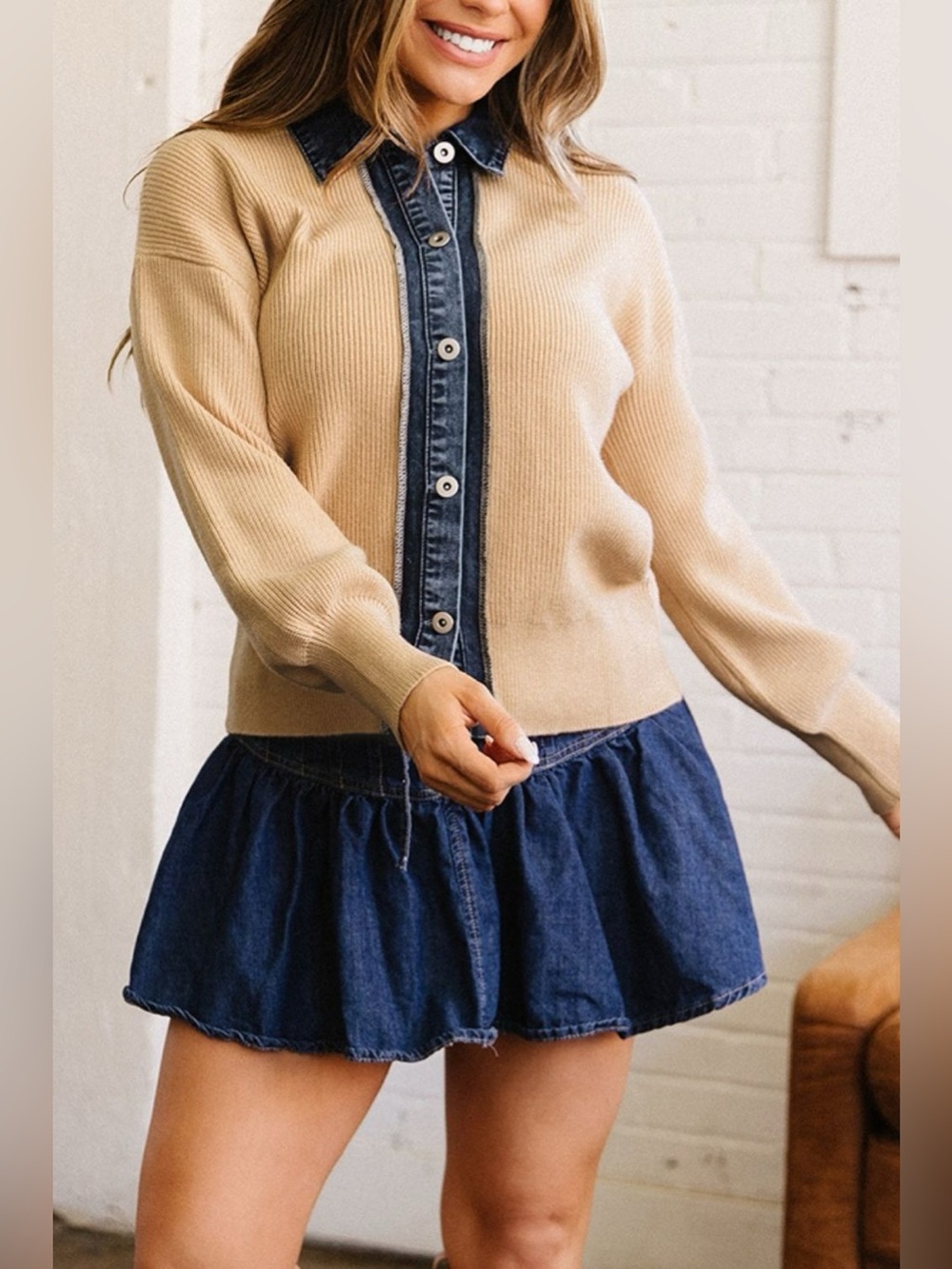 Drop Shoulder Placket Paneling Shirt Collar Long Sleeve Cardigan